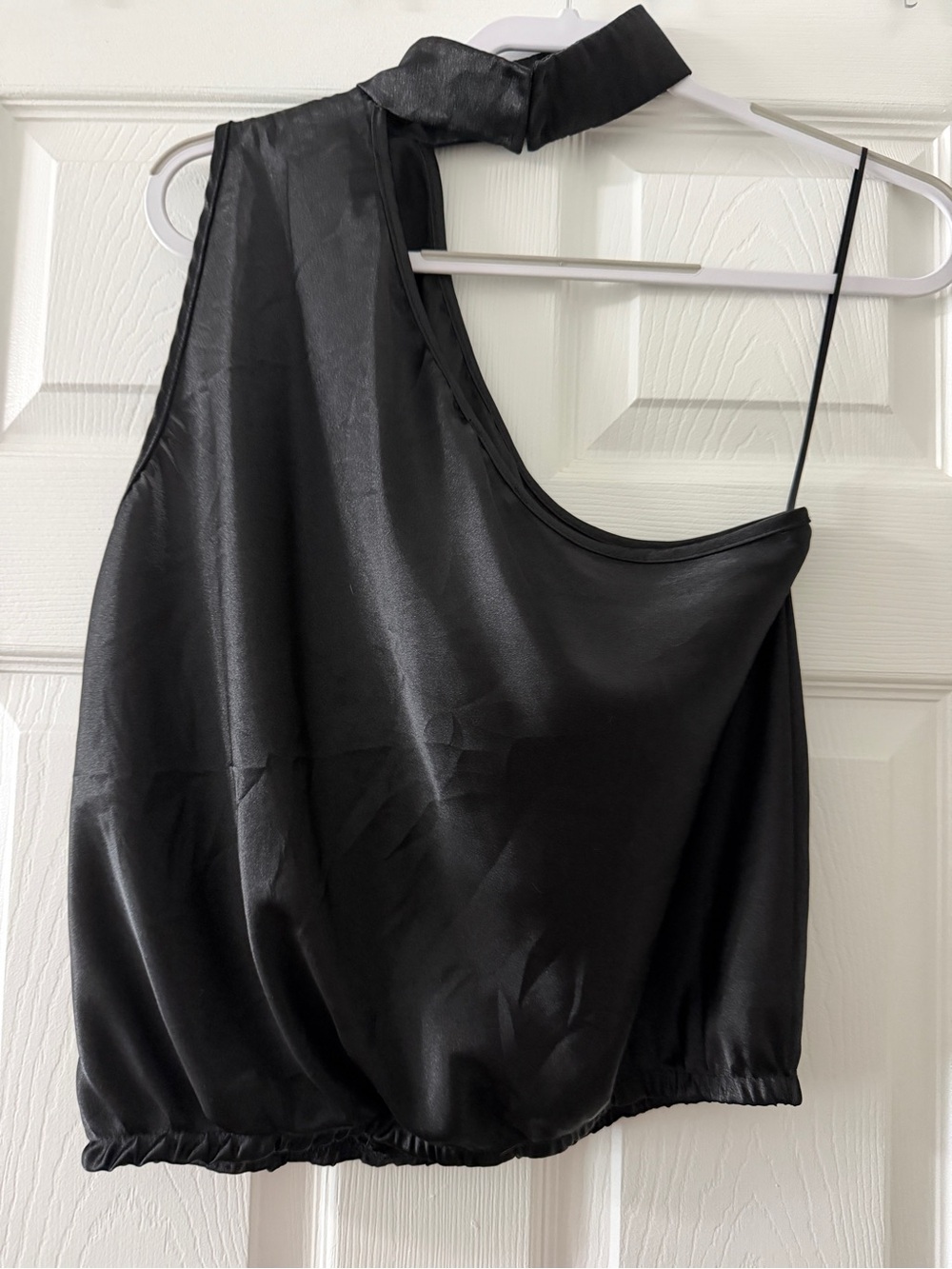 Express Black Satin One Shoulder Choker Top Medium Party Cocktail - Picture 2 of 6